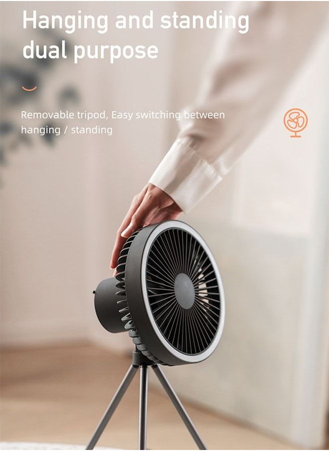 Arabest Portable Camping Fan with Light,10000mah Rechargeable Tent Fan with Hook,Battery Operated Desktop Fan,3 in 1 Fan for Camping/Caravanning/Picnic Parties(Black)  - Image 3