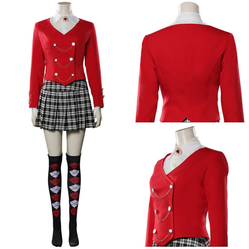Veronica Sawyer Musical Cosplay Costume Red complete set with brooch: outwear + shirt + pants + necklace + socks