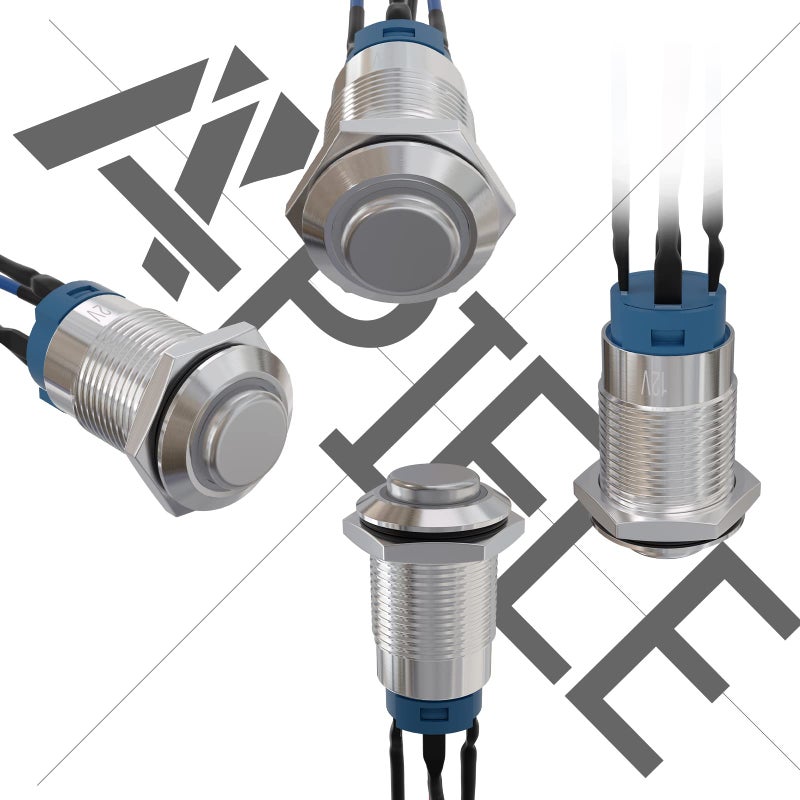 APIELE (Pcs of 2) 12mm Momentary Push Button Switch High Round Head Stainless Steel 1 Normally Open with Ring Led (Blue) - Image 3