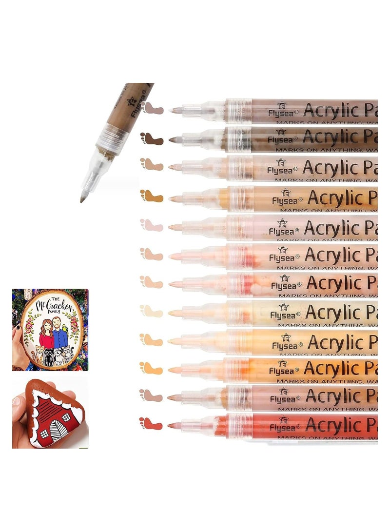 Generic Art Markers,Set of 12 Acrylic Paint Pens Skin Colors Paint Markers for Rocks Canvas Tiles Glass Ceramic Wood Sketch Portrait Manga Drawing Illustration Sketching, Extra Fine Tip  - Image 1