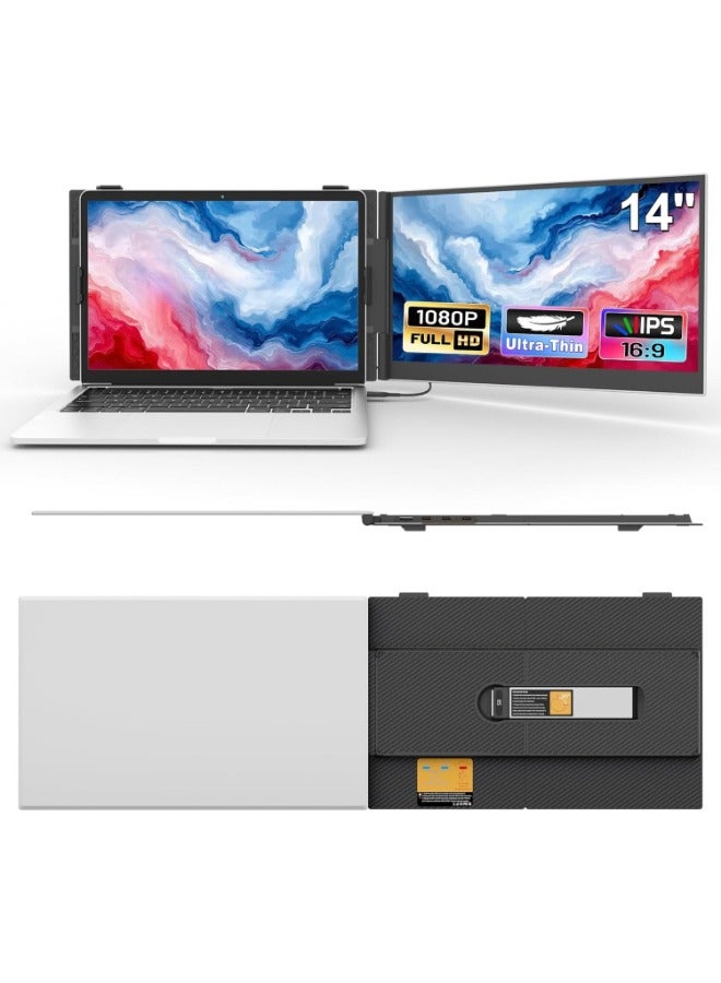14" Ultra-Thin Dual Laptop Screen Extender, FHD 1080P IPS Portable Monitor, Plug & Play via HDMI/USB-A/Type-C, Compatible with 13–17" Laptops, Windows, Mac, Android  - Image 1