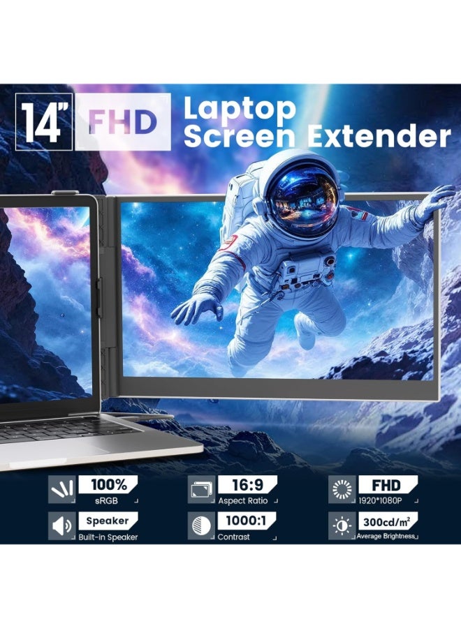 14" Ultra-Thin Dual Laptop Screen Extender, FHD 1080P IPS Portable Monitor, Plug & Play via HDMI/USB-A/Type-C, Compatible with 13–17" Laptops, Windows, Mac, Android  - Image 2