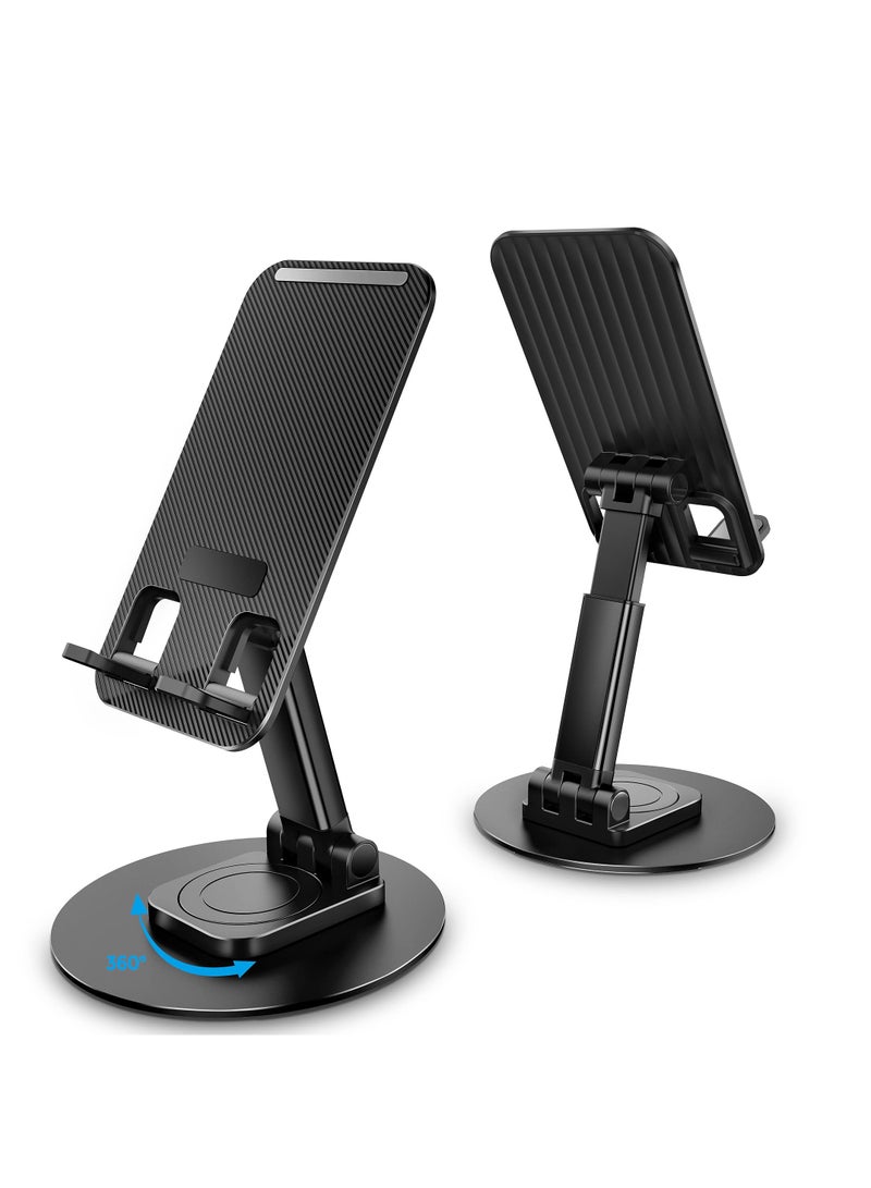 360 Degree Rotating Adjustable Phone Stand for Desk Compatible with iPhone 15 Pro Samsung Galaxy Tablets Black - Image 1