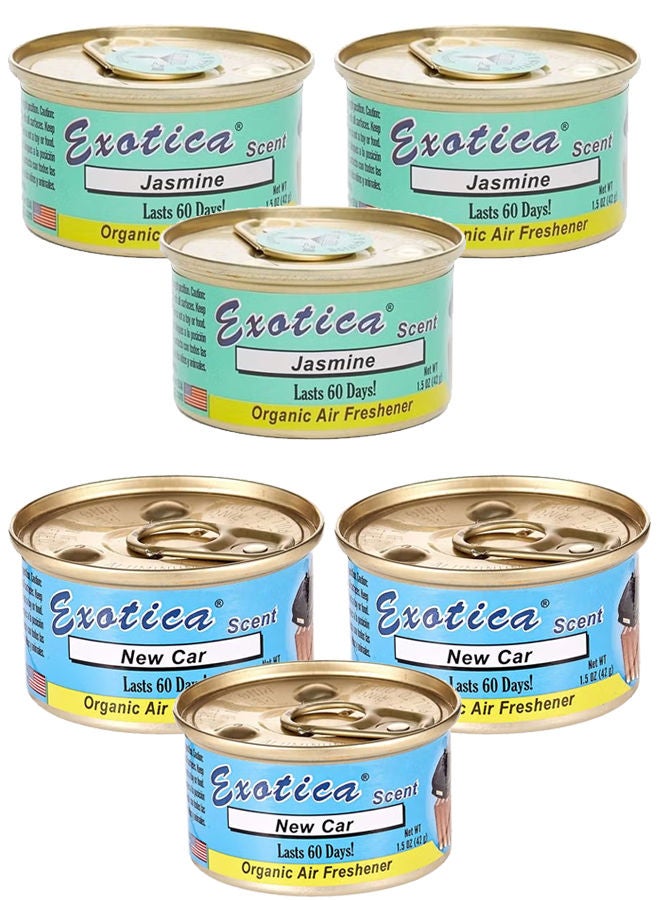 EXOTICA باقة قيمة من معطرات الهواء العضوية EXOTICA 6 قطع، رائحة السيارة الجديدة-3 ورائحة الياسمين-3 - Image 1