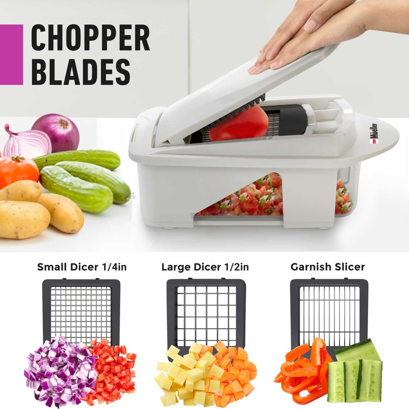 Mueller Pro-Series All-in-One, 12 Blade Mandoline Slicer for Kitchen, Food Chopper, Vegetable Slicer and Spiralizer, Cutter, Dicer, Grater, Kitchen Gadgets Sets with Container, White Sand/Gray - Image 3