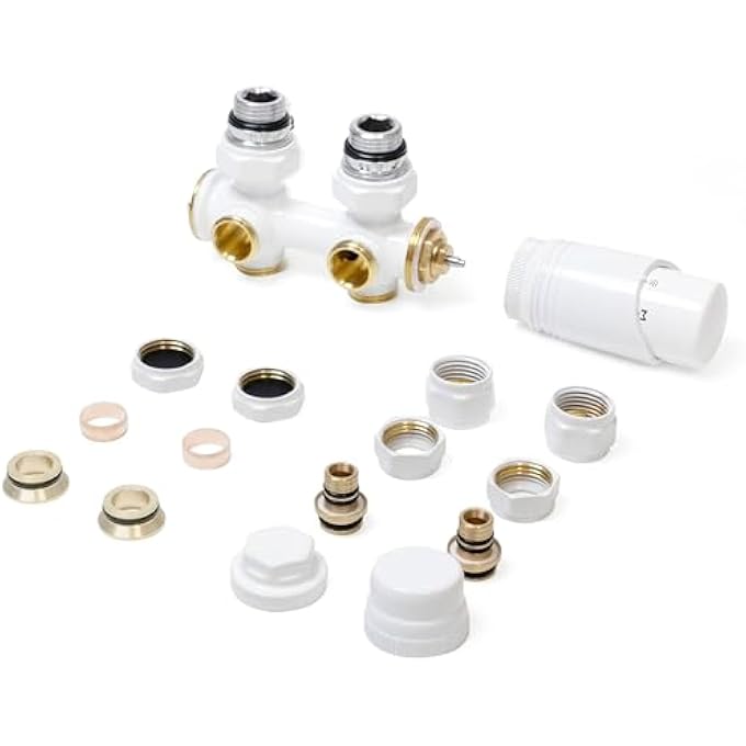 ANGLE RADIATOR VALVE FOR RADIATORS WITH BLOCK H CENTRAL CONNECTIONS 50 MM UNIVERSAL RADIATOR VALVE WITH THERMOSTATIC HEAD RADIATOR VALVE WHITE - Image 3