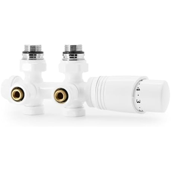 ANGLE RADIATOR VALVE FOR RADIATORS WITH BLOCK H CENTRAL CONNECTIONS 50 MM UNIVERSAL RADIATOR VALVE WITH THERMOSTATIC HEAD RADIATOR VALVE WHITE - Image 1