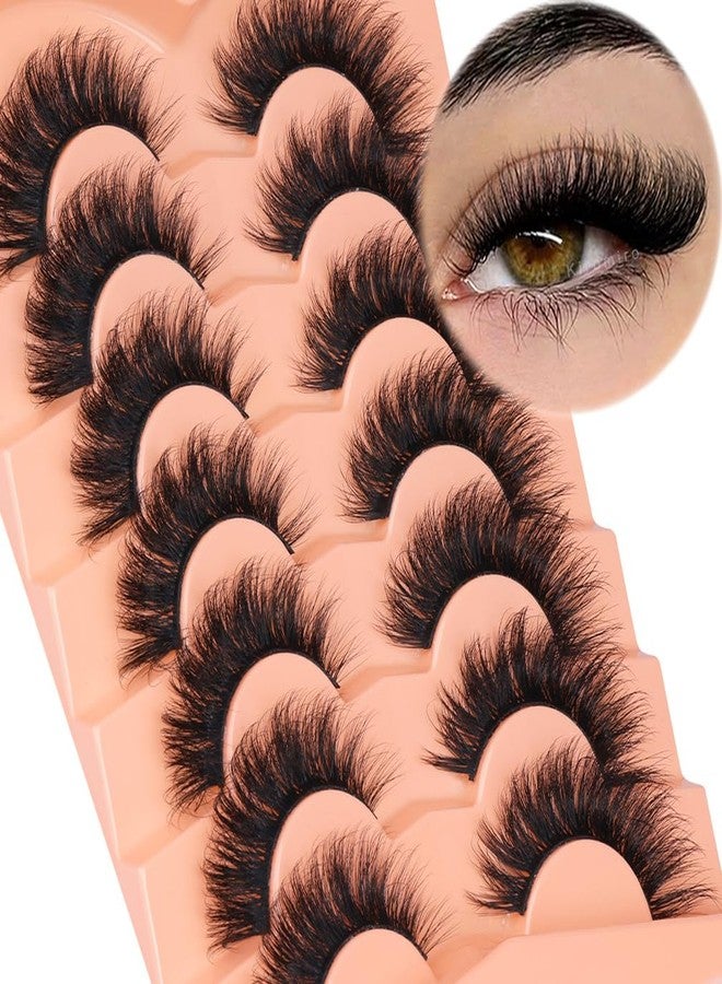 Kiromiro Mink Lashes False Eyelashes 18mm 3D Volume Cat Eye Lashes Faux Mink Eyelash Wispy Fake Eyelashes Thick Strips Lash Pack, 7 Pairs - Image 1