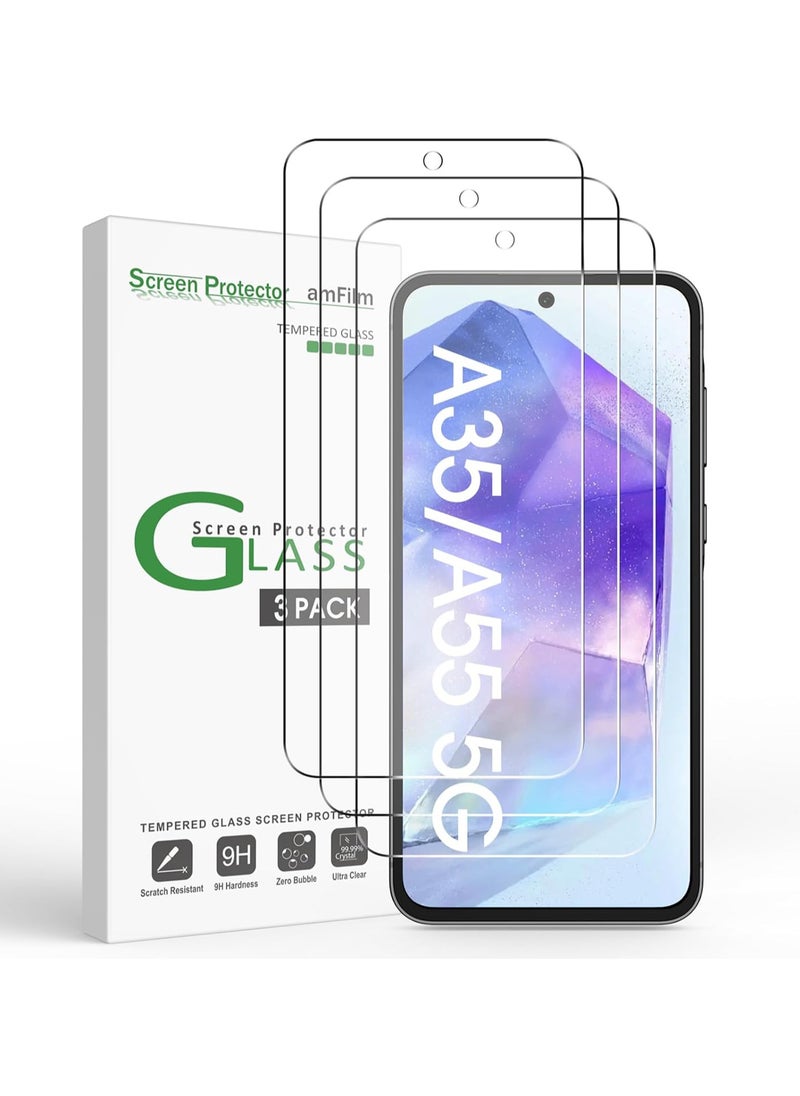 Amfilm - amFilm 3 Pack Screen Protector for Samsung Galaxy A35/A55 5G 2024,9H Hardness Tempered Glass,Anti Scratch,Bubble Free,Easy Installation - Image 1