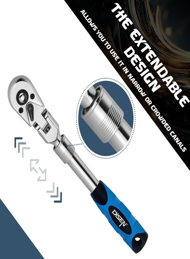 DISEN 3-Piece Extendable Flex-Head Ratchet Wrench Set with EVA Storage Case - 1/4", 3/8", 1/2" Drive, 72-Tooth, Rubber Grip, Adjustable Length - Professional Automotive and DIY Tools - Image 5
