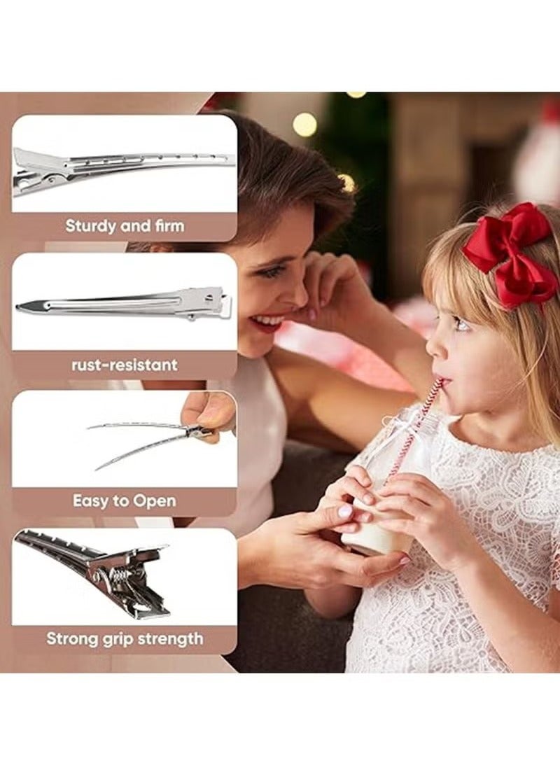 40 قطعة من مشابك منقار البط، مشبك تجعيد معدني، 3.5 بوصة مشبك تجعيد معدني مقاوم للصدأ على شكل تمساح مع فتحات لتصفيف الشعر، الصالون، فيونكات DIY (فضي) - Image 3