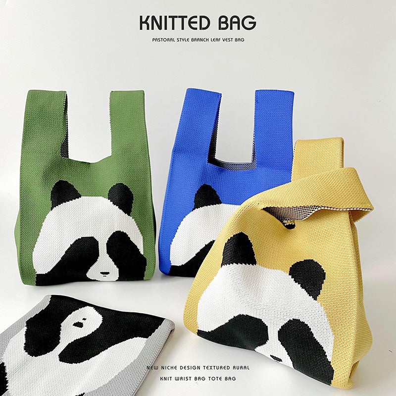 Panda Large-Capacity Knitted Shoulder Bag Handbag Versatile Travel Tote Bag Sale Trendy Woven Bag - Image 2