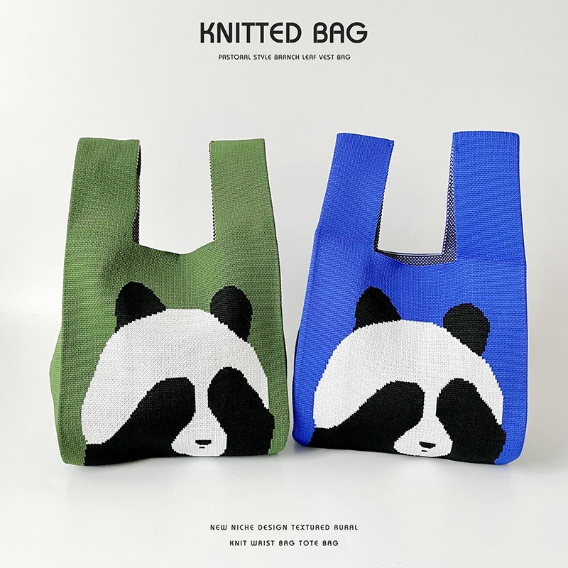 Panda Large-Capacity Knitted Shoulder Bag Handbag Versatile Travel Tote Bag Sale Trendy Woven Bag - Image 4
