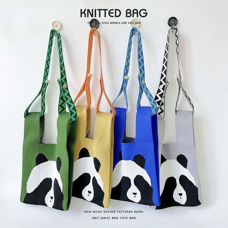 Panda Large-Capacity Knitted Shoulder Bag Handbag Versatile Travel Tote Bag Sale Trendy Woven Bag - Image 5