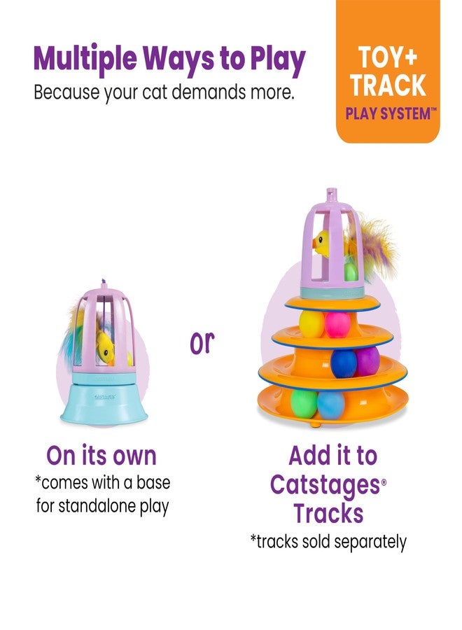 Catstages 2-in-1 Chirping Bird Interactive Cat Toy - Touch-Activated Toy with Sound and Ball Track Fun, Standalone Toy or Track Add-On, Purple - Image 4