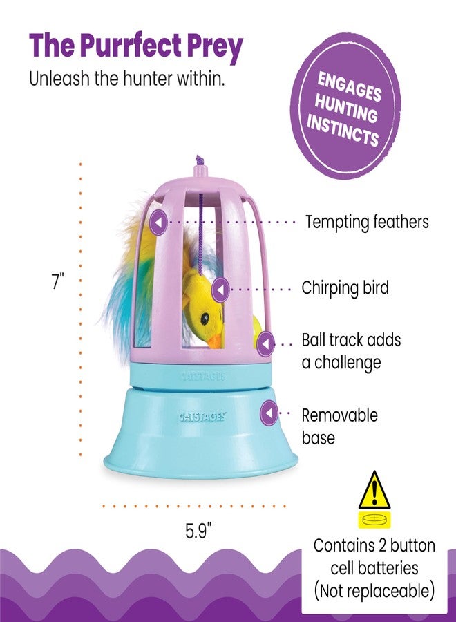 Catstages 2-in-1 Chirping Bird Interactive Cat Toy - Touch-Activated Toy with Sound and Ball Track Fun, Standalone Toy or Track Add-On, Purple - Image 3