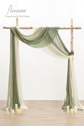 Floroom Wedding Arch Draping Fabric 3 Panels 20Ft Chiffon Fabric Drapes Arbor Drapery Wedding Ceremony Reception Swag Decorations (Forest Green +Sage Green +Ivory) - Image 2