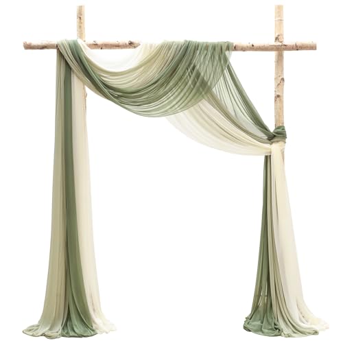 Floroom Wedding Arch Draping Fabric 3 Panels 20Ft Chiffon Fabric Drapes Arbor Drapery Wedding Ceremony Reception Swag Decorations (Forest Green +Sage Green +Ivory) - Image 5