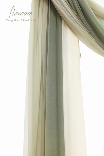 Floroom Wedding Arch Draping Fabric 3 Panels 20Ft Chiffon Fabric Drapes Arbor Drapery Wedding Ceremony Reception Swag Decorations (Forest Green +Sage Green +Ivory) - Image 4