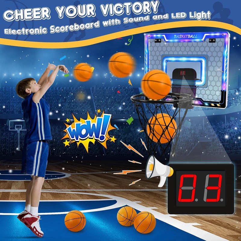 AOKESI Basketball Hoop Indoor for Kids, Mini Basketball Hoop with 3 Balls,Led Light,Batteries & Electronic S Sport Basketball - Image 2