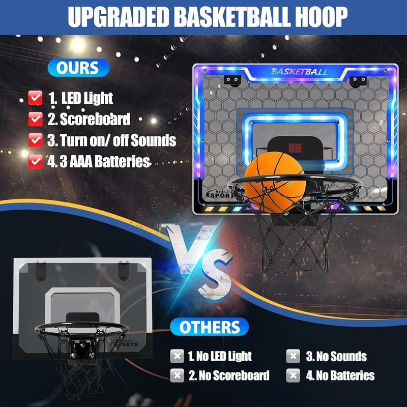 AOKESI Basketball Hoop Indoor for Kids, Mini Basketball Hoop with 3 Balls,Led Light,Batteries & Electronic S Sport Basketball - Image 5