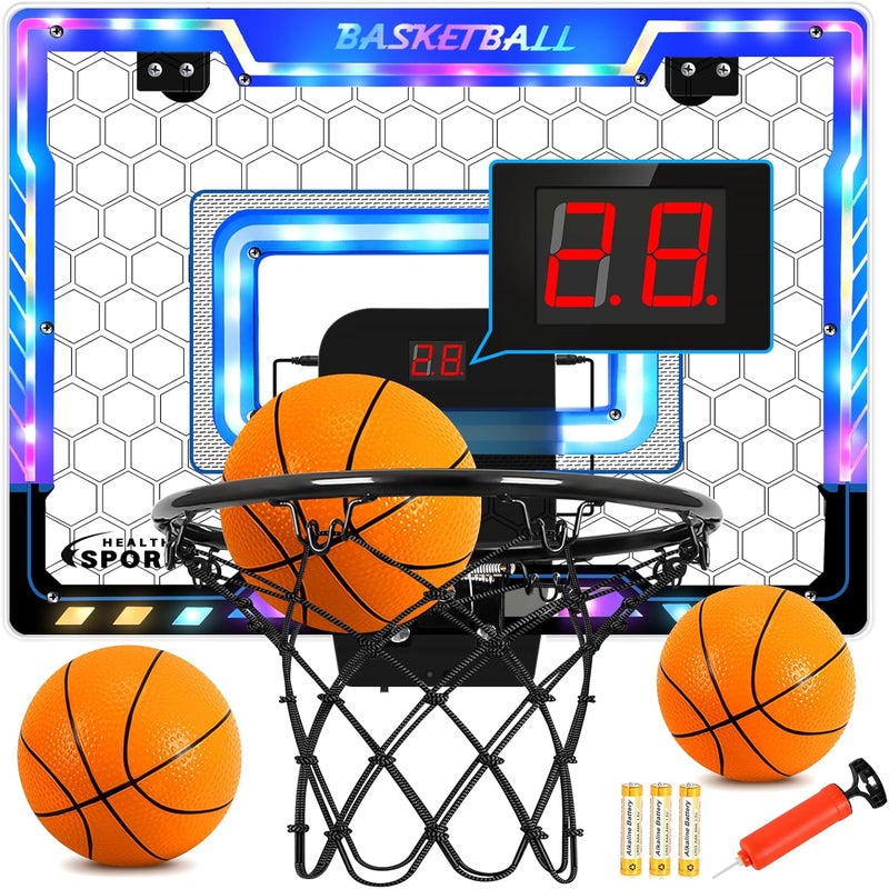 AOKESI Basketball Hoop Indoor for Kids, Mini Basketball Hoop with 3 Balls,Led Light,Batteries & Electronic S Sport Basketball - Image 1