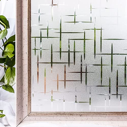 HAPPYMATES Privacy Window Film Frosted Glass Sticker for Home Office Static Anti-UV Window Paper Decorative Window Covering for Home, Office Bathroom (24 x 60 Inch, Star) - Image 1