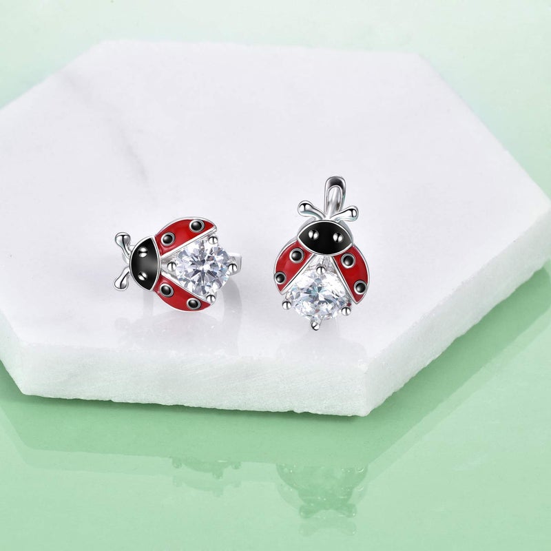 POPLYKE Ladybug Earrings for Women Sterling Silver Ladybug Leverback Hoop Earrings Jewelry(ladybug zircon earrings) - Image 5