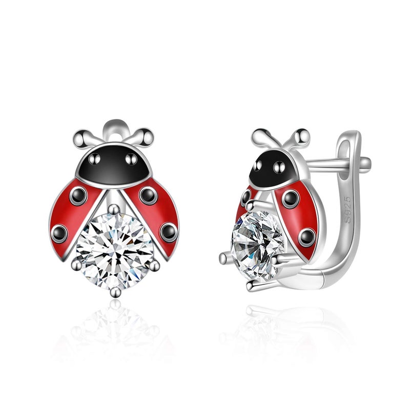 POPLYKE Ladybug Earrings for Women Sterling Silver Ladybug Leverback Hoop Earrings Jewelry(ladybug zircon earrings) - Image 1