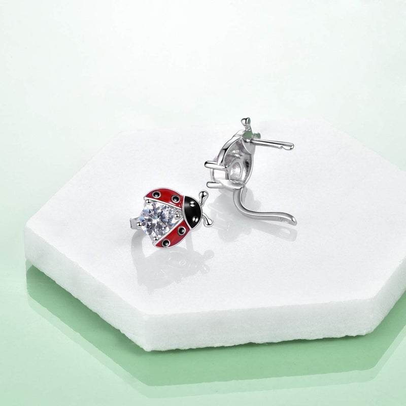POPLYKE Ladybug Earrings for Women Sterling Silver Ladybug Leverback Hoop Earrings Jewelry(ladybug zircon earrings) - Image 4