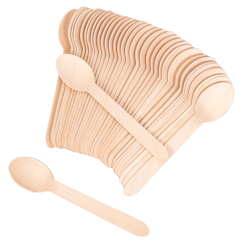 ANTETOK Disposable Wood Cutlery Spoons - 100 Pack Wooden Spoons Disposable Biodegradable and Earth Friendly  6.3 Inch Length Wood Spoons - Image 1