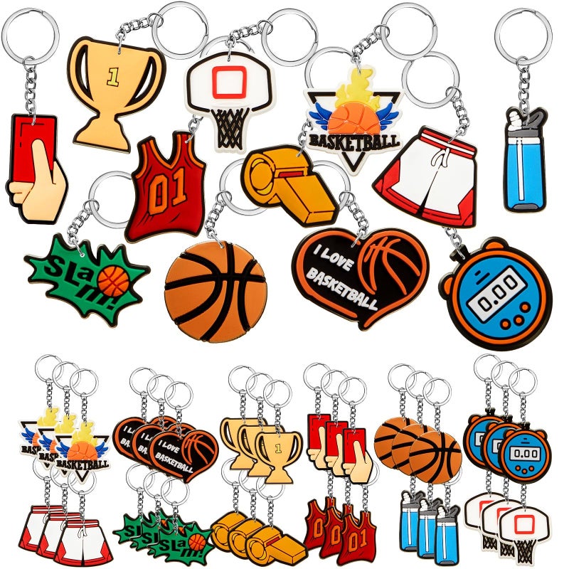 Batiyeer 36 Pack Basketball Keychains Bulk Party Favors Sports Ball Key Chains Funny Keyring Gifts for Birthday Supplies