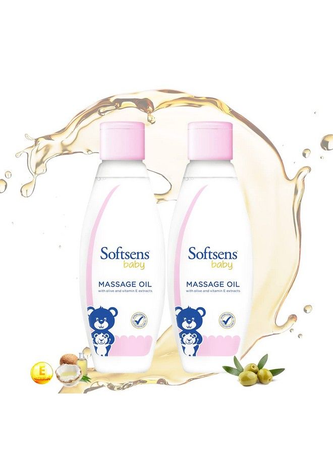 Softsens زيت تدليك للأطفال بفيتامين E ومستخلصات الزيتون خالي من البارابين والمواد الكيميائية الضارة 200 مل (عبوة من قطعتين باللون الأبيض) - Image 1