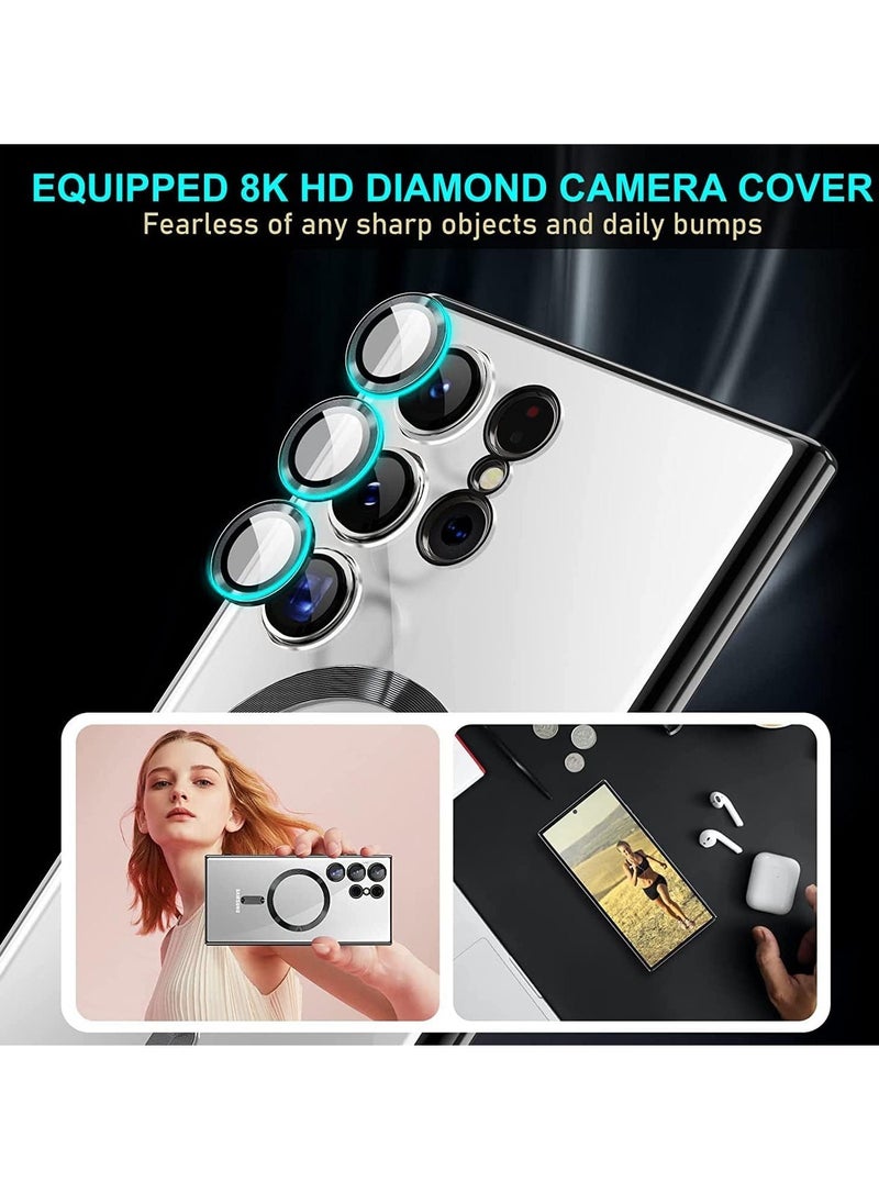 Ipefet Magnetic Clear Case for Samsung Galaxy S23 Ultra 5G with Camera Lens Protector, Compatible with MagSafe, Electroplated Slim Shockproof Phone Protective Cover for Women Men (Black) - Image 3