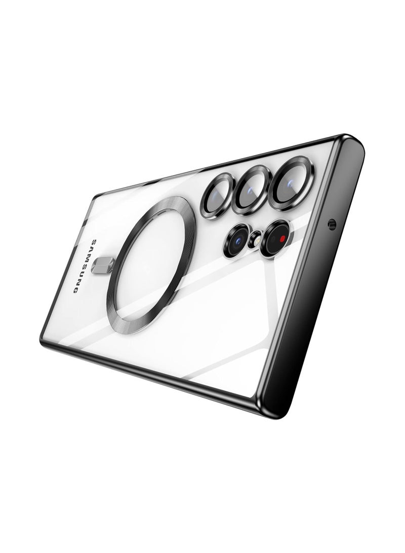 Ipefet Magnetic Clear Case for Samsung Galaxy S23 Ultra 5G with Camera Lens Protector, Compatible with MagSafe, Electroplated Slim Shockproof Phone Protective Cover for Women Men (Black) - Image 1