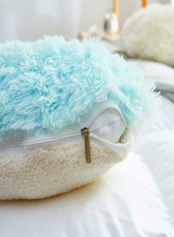 MOOWOO Fluffy Heart Pillow Gift for Girls Kids, Shaggy Plush Faux Fur and Sherpa, Cute Soft Throw Cushion Gift for Thanks Giving,Mothers Day,Valentines Day Decor,Heart Shaped (Blue) - Image 4