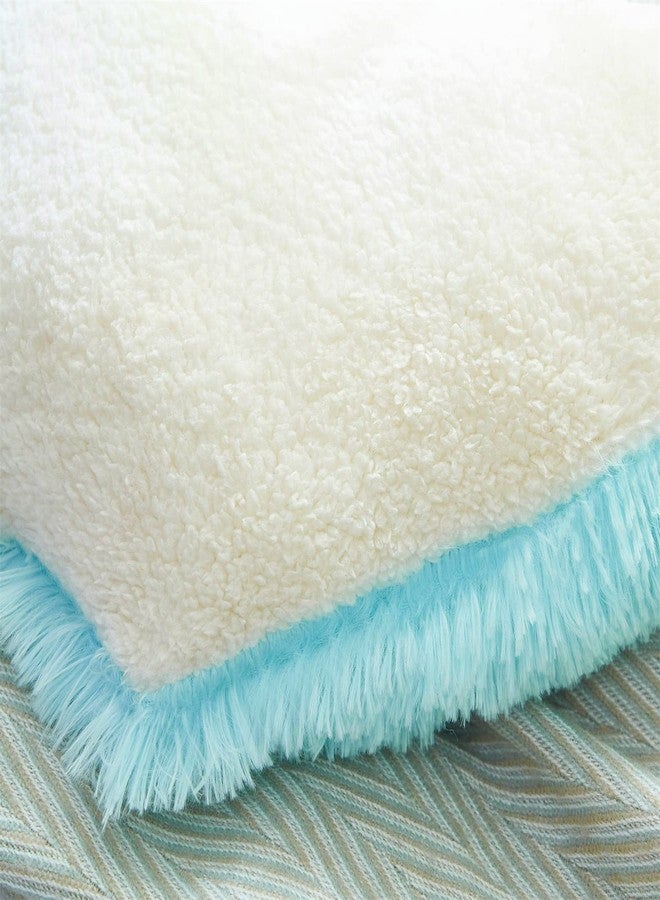 MOOWOO Fluffy Heart Pillow Gift for Girls Kids, Shaggy Plush Faux Fur and Sherpa, Cute Soft Throw Cushion Gift for Thanks Giving,Mothers Day,Valentines Day Decor,Heart Shaped (Blue) - Image 5