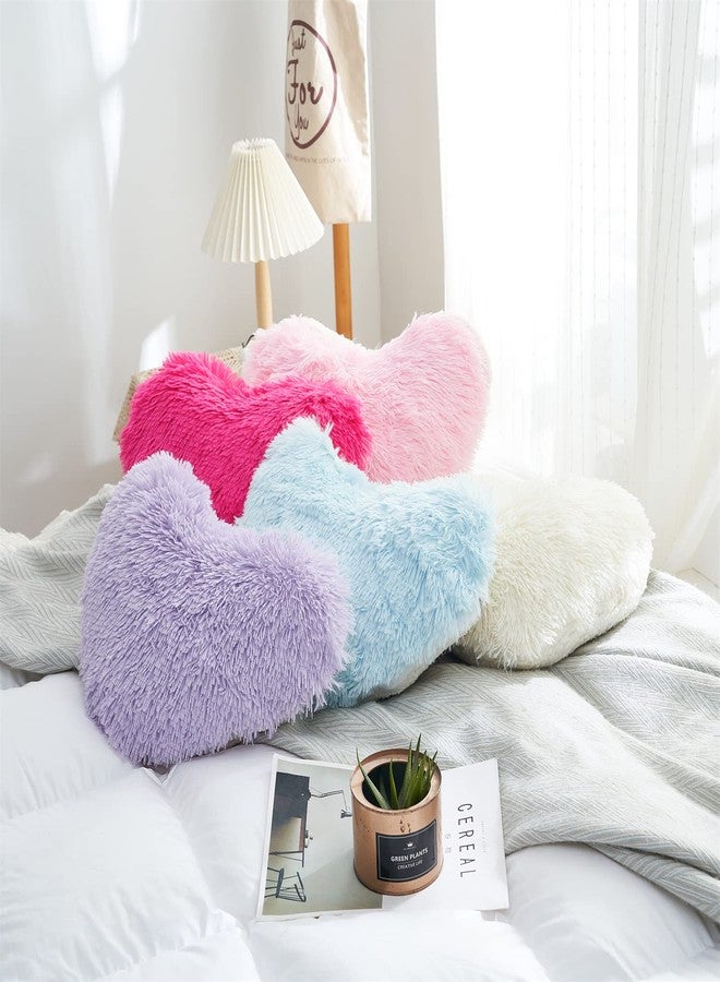 MOOWOO Fluffy Heart Pillow Gift for Girls Kids, Shaggy Plush Faux Fur and Sherpa, Cute Soft Throw Cushion Gift for Thanks Giving,Mothers Day,Valentines Day Decor,Heart Shaped (Blue) - Image 2