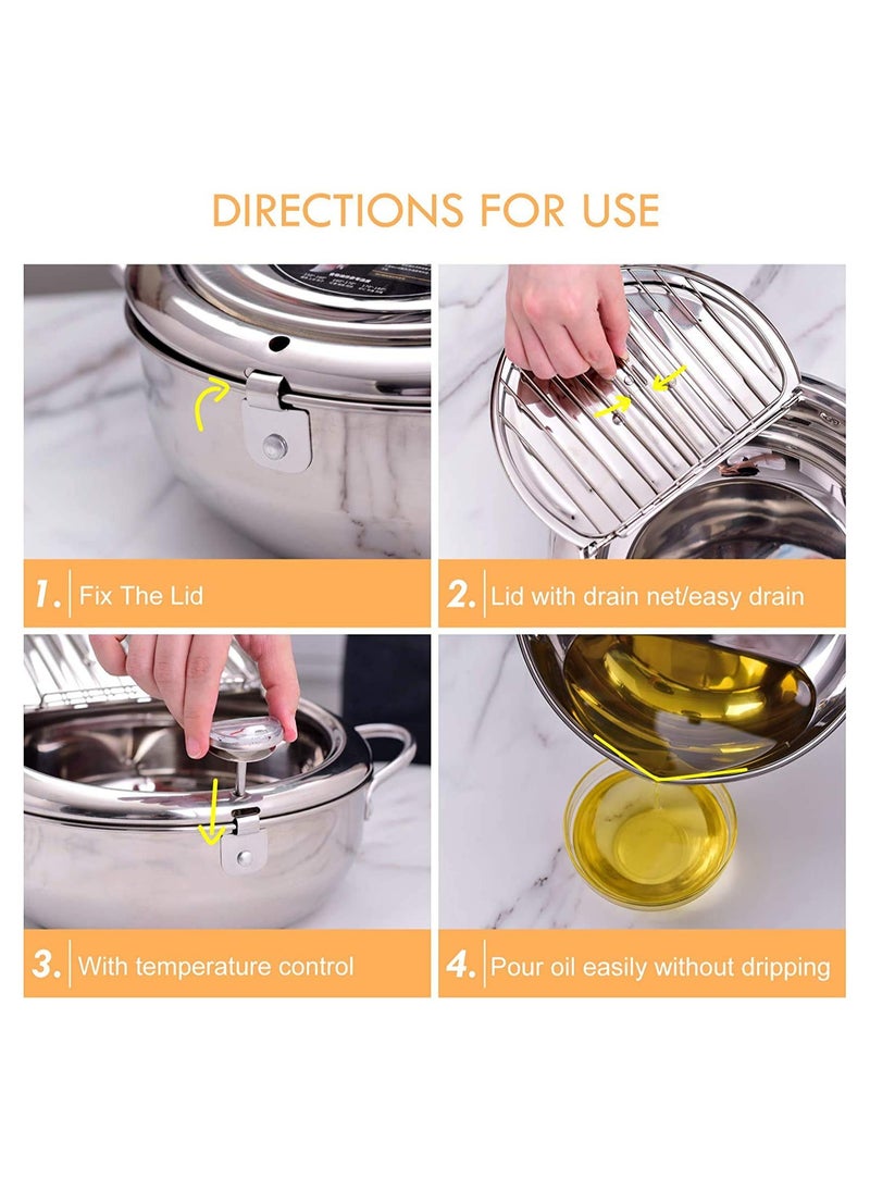 KASTWAVE - Deep Fryer Pot 304 Stainless Steel with Temperature Control and Lid Japanese Style Tempura Fryer Pan Uncoated Fryer Diameter 9.4" - Image 1