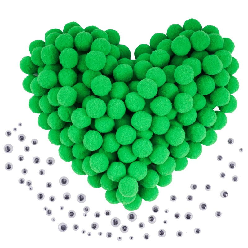 Caydo 400 pcs 300 Pieces Green Pom Poms for Crafts with 100 Wiggle Eyes 1 Inch Craft Pompom Balls for Kids Creative DIY Crafts and Easter Decorations - Image 3