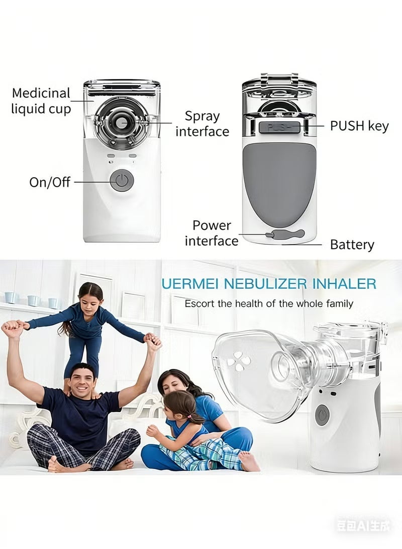 صورة العالمة آلة التبخير المحمولة للأطفال، الكبار، والرضع، جهاز تبخير صغير، مرذاذ البخار للاستنشاق، جهاز شبكي يدوي قابل لإعادة الشحن عبر USB، جهاز تبخير بالموجات فوق الصوتية مع طريقتين للاستخدام للأطفال الذين يعانون من مشاكل في التنفس، مناسب للاستخدام في المنزل، المكتب، وخارج المنزل. - Image 5