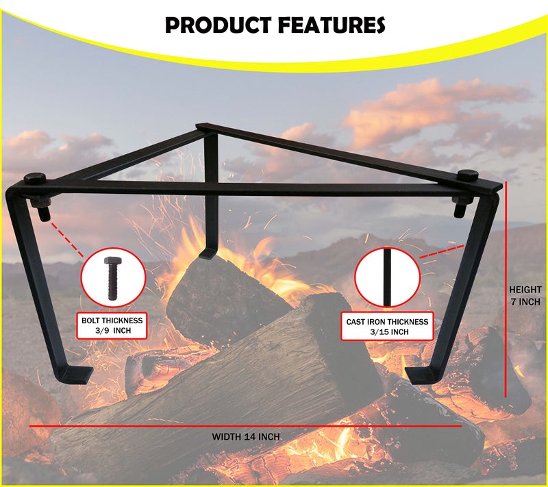 OC TRADE 14 Inch Camping Tripod for Cooking, Camping Cooking Stand, Tripod Grill, Fire Tripod for Cooking, Cast Iron Stand, Dutch Oven Stand, Fire Pit Stand, Dutch Oven Tripod, Cooking Tripod for Campfire - Image 2