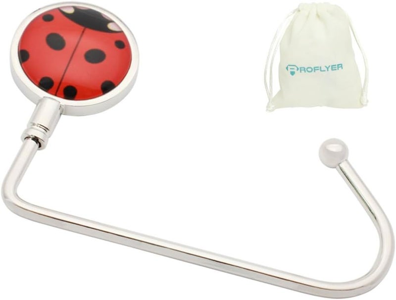 ROFLYER Purse Hook Hanger for Table Bar Long Handbag Hanger Bag Hanger with Velvet Pouch (Red Beetle) - Image 1