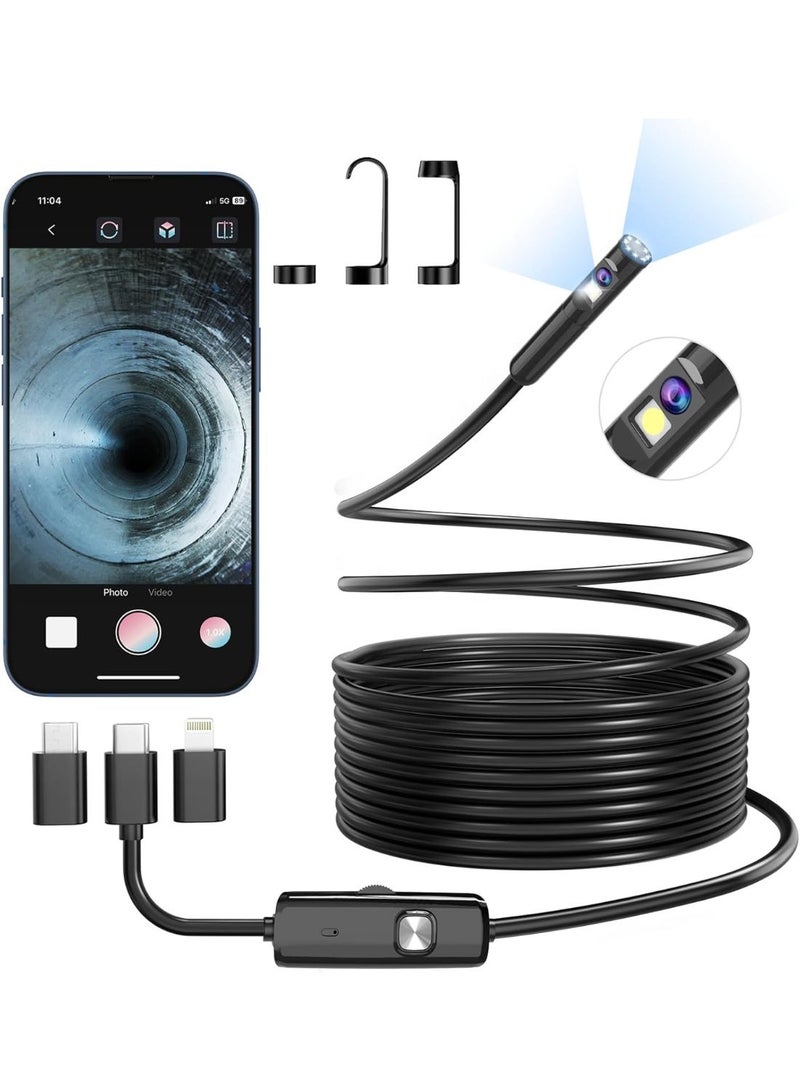 Inspection with 16.4FT, with Light,1920P HD Borescope with 9 LED Lights, inspection ,Semi-Rigid Snake , 7.8mm IP67 Waterproof - Image 1
