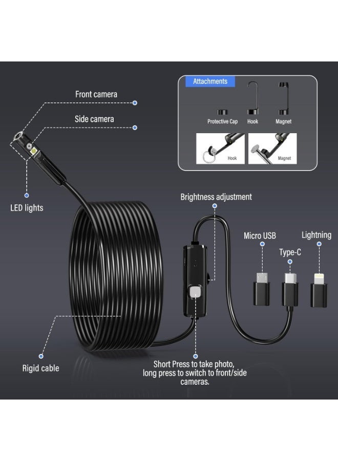 Inspection with 16.4FT, with Light,1920P HD Borescope with 9 LED Lights, inspection ,Semi-Rigid Snake , 7.8mm IP67 Waterproof - Image 2