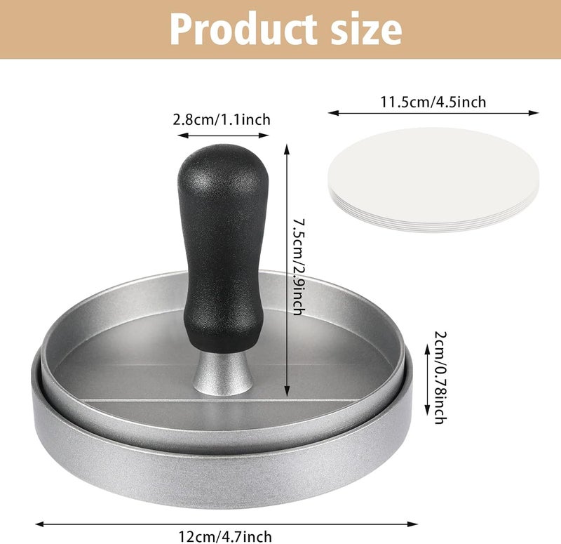 YSSHUI Burger Press, Non-Stick Meat Patty Hamburger Maker for Making Quarter Lb or Large 1/3 Pound Stuffed Pocket Burgers, Aluminum for BBQ Grill (100 Wax Paper) - Image 2