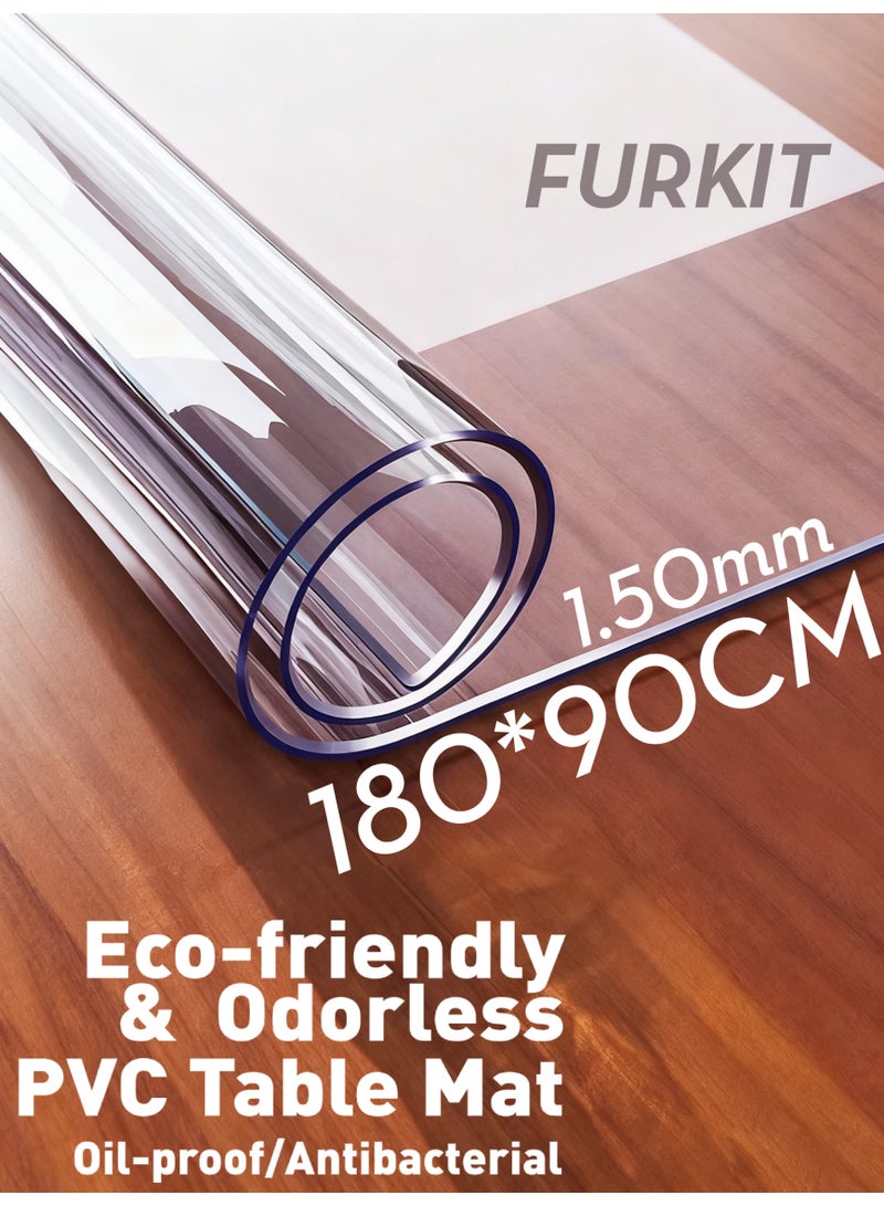 FURKIT حماية طاولة واقي طاولة مفرش طاولة من PVC شفاف ضد الماء - حامي طاولة 1.5 مم غير قابل للانزلاق (غطاء بلاستيكي - حصيرة مكتب) لطاولات غرفة الطعام والمكتب 180*90cm/70*35in - Image 2