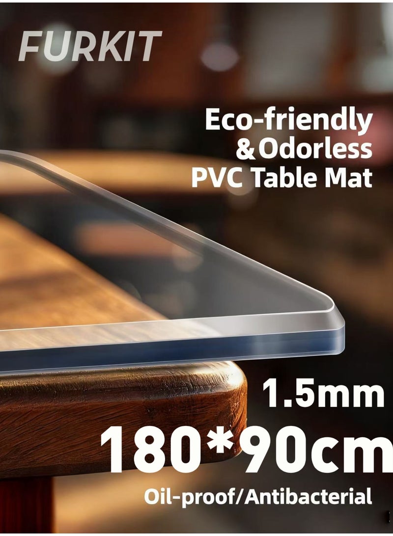 FURKIT حماية طاولة واقي طاولة مفرش طاولة من PVC شفاف ضد الماء - حامي طاولة 1.5 مم غير قابل للانزلاق (غطاء بلاستيكي - حصيرة مكتب) لطاولات غرفة الطعام والمكتب 180*90cm/70*35in - Image 1