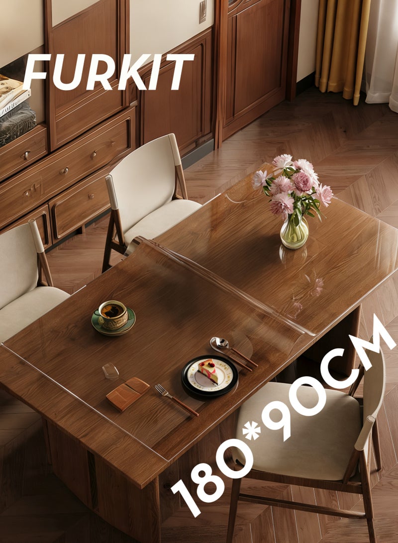 FURKIT حماية طاولة واقي طاولة مفرش طاولة من PVC شفاف ضد الماء - حامي طاولة 1.5 مم غير قابل للانزلاق (غطاء بلاستيكي - حصيرة مكتب) لطاولات غرفة الطعام والمكتب 180*90cm/70*35in - Image 3