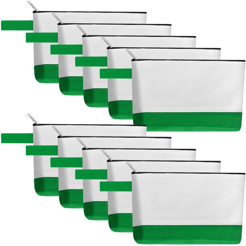 Sinzip 10 Pieces Cotton Canvas Makeup Bag with Bottom and Strap MultiPurpose Cosmetic Bag with Zipper Travel Toiletry Pouch Blank DIY Craft Bag WhiteGreen XS - Image 2